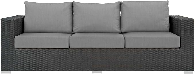 Modway EEI-1860 Sojourn Wicker Rattan Outdoor Patio Sunbrella Fabric Sofa in Canvas Gray