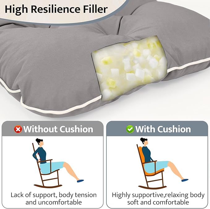 mudilun Outdoor Adirondack Chair Cushion High Weather Resistant Tufted Waterproof Rocking Chair Cushions Anti-Slip Thickened High Back Patio Seat Pads (Outdoor-Gray-White)