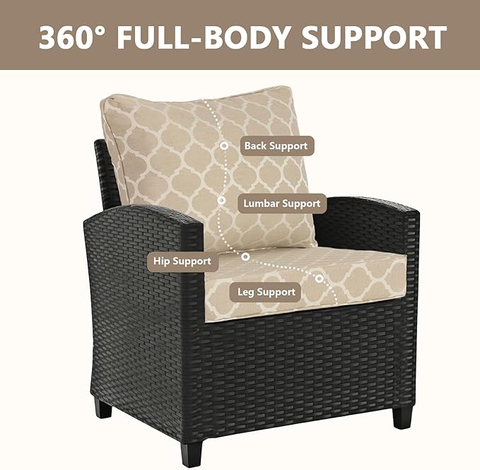 Goodgoods 24 x 28 Outdoor Patio Deep Seat Cushions 2-Pack, 1000+ Hours Fade-Resistant & Water-Resistant Outdoor Furniture Chair Cushions with 30D High-Resilience Foam for Sofa Chair, Toffee Trellis