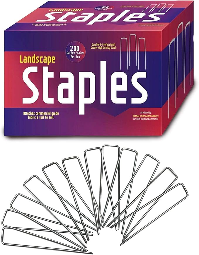 Ashman 200 Pack Galvanized Garden Stakes Landscape Staples and Fence Stake Sod Staples - Heavy Duty & Anti Rust Zinc Coated.