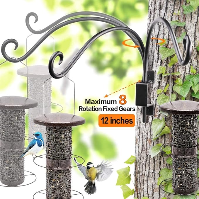 AJART Bird Feeder Hangers Outdoor: 12-Inch Swivel Hanging Plant Bracket for Wall Mount - Swivel Plant Hook for Flower Basket