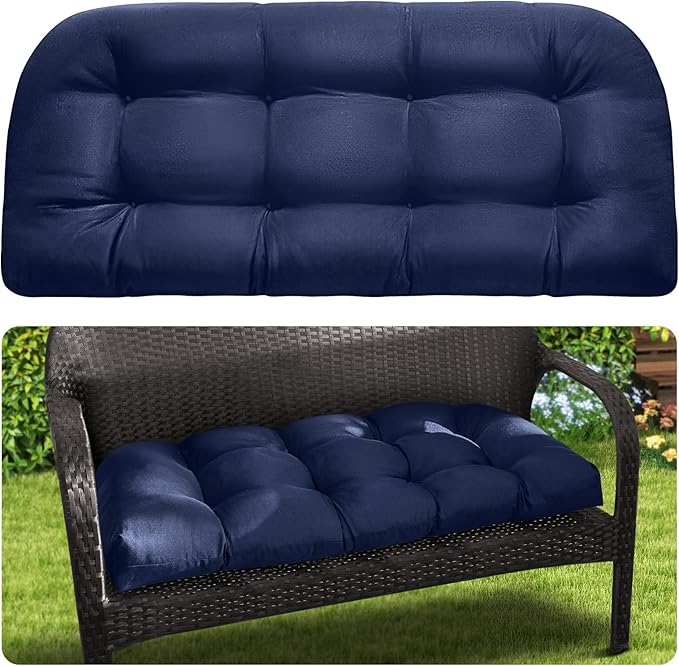 MAGIC ELEPHANT Outdoor Bench Cushion, Memory Foam Loveseat Cushion for Patio Furniture Wicker Chair, Settee Porch Swing Seat Cushion, 44 x 19 Inches (Blue)
