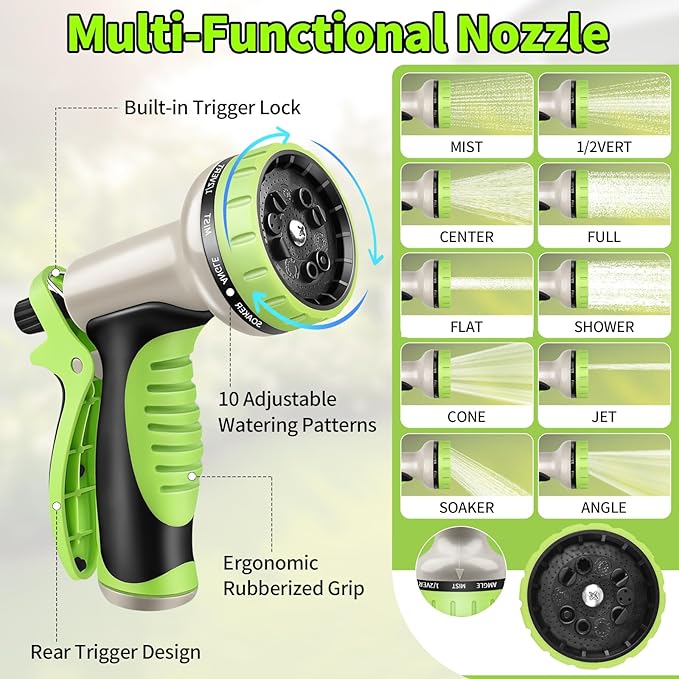 GOXAWEE Garden Hose 25FT, Stainless Steel Heavy Duty Water Hose With 10 Function Nozzle, No-Kink, Tough & Flexible, Sturdy and Lightweight, Rust Proof for Yard, Outdoor, RV