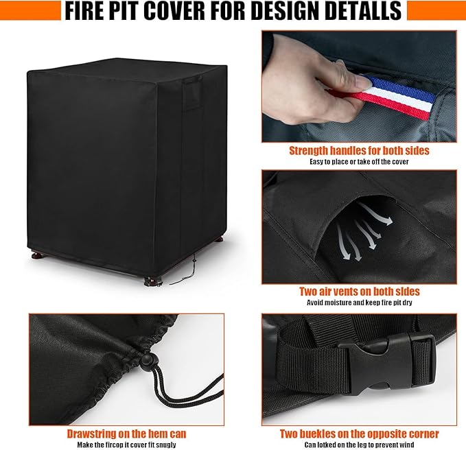 Square 22 Inch Fire Pit Cover, 22 Inch Gas Outdoor Firepit Cover, Patio Fireplace Cover Waterproof 600D - 22x 22 x 35inch