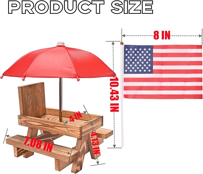 Squirrel Feeder Picnic Table with Umbrella, Wooden Squirrel Table Feeder Outside Funny with Corn Cob Holder for Yard and Porch Decoration, Easy to Fill Peanuts in Shell and Nuts