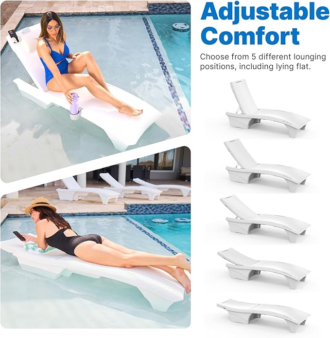 Step2 Vero Adjustable Back in-Pool Lounger with Storage, Pool Chair, Weighted, White