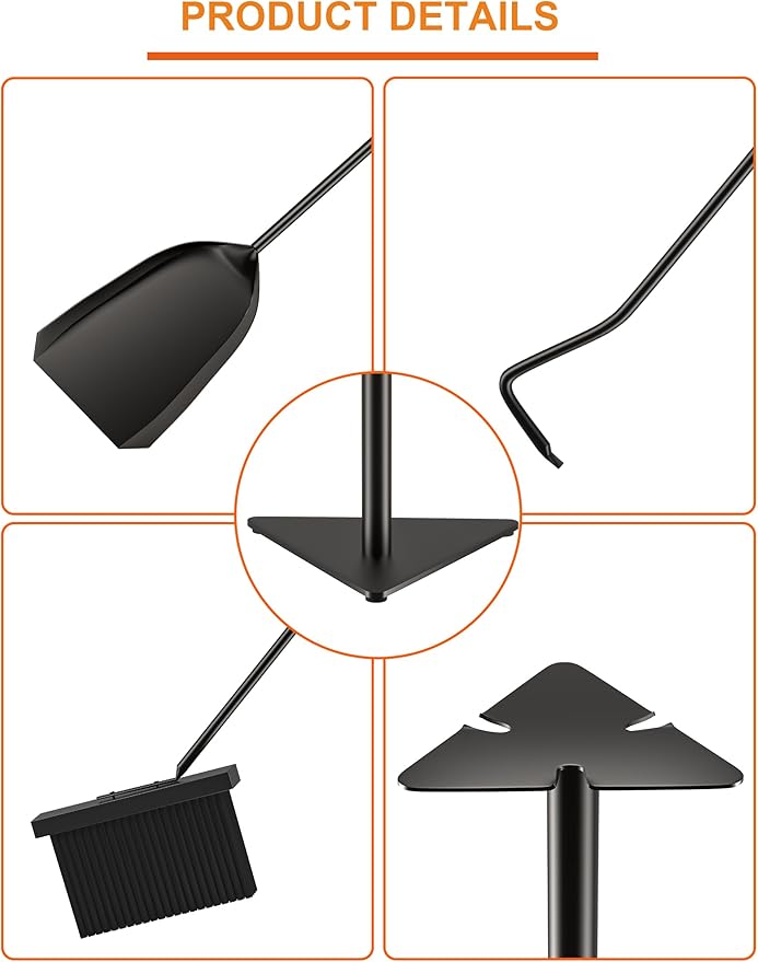 Tomersun Small 23 Inch Fireplace Tools Set Indoor 4 Pcs Fireplace Tools with Fireplace Poker, Shovel, Broom, Fireplace Tool Stand