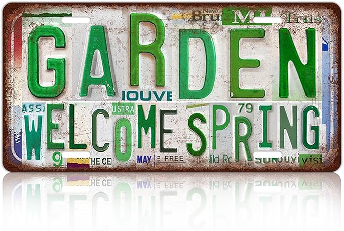 Vintage Garden Metal Tin Sign License Plate Wall Decor for Garden Lover 12 x 6 Inches - welcome spring