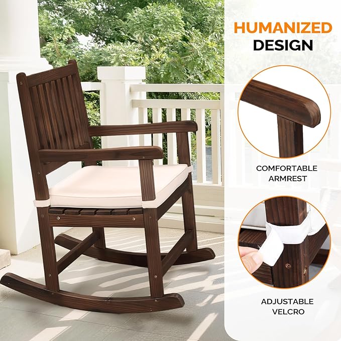 VINGLI Oversized Rocking Chair, Wooden Rocking Chair with High Back, Outside Porch Rocking Chair for Patio, Yard, Garden, 550 LBS, Teak (Rustic, 1 PC)