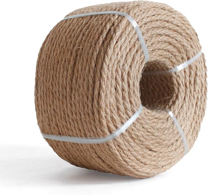 RIOOP Natural Jute Twine Rope 328 Feet 4mm, Heavy Duty Premium Garden Twine String for Crafts, Gardening Deals, Cat Scratching & Macrame Cord, for Climbing Plants, Halloween Decor