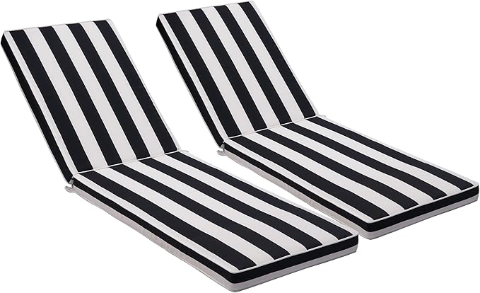 Only choice 2 Pcs Set Outdoor Lounge Chair Cushions Patio Chaise Lounge Replacement Cushions Furniture Seat Cushions(Black+White Stripes-2 pcs)