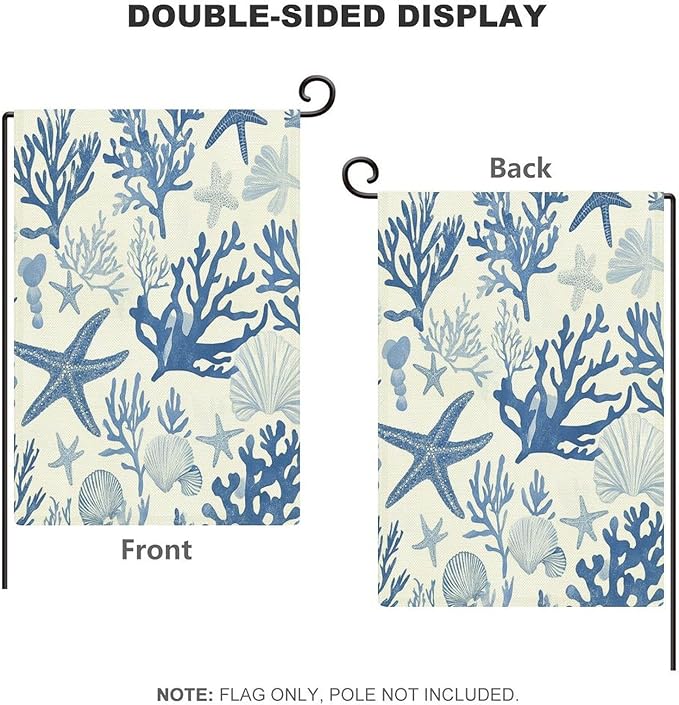 Coral Reef Pattern with Starfish Shells And Corals Welcome Garden Flag Double Sided 12 x 18 Inch Sea Turtle Ocean Theme Yard Flag Spring Summer Season Garden Flags for Patio Lawn Home Outdoor Decor