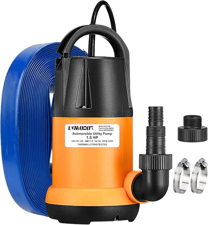 Submersible Water Pump With 25ft. Hose Kit, Sump Pump, Utility Pump with 25-Foot Power Cord, 4000GPH, Portable Water Pump for Swimming Pools, Garden Ponds, Basements, Multi-Purpose Drainage