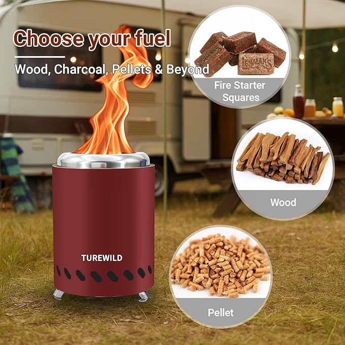 5.5 Inch Tabletop Stainless Steel Fire Pit Outdoor Camping Stove Multi-Color Low Smokeless Table Top Firewood Stove for Outside Portable Mini Outdoor Fire Pit for Camping Trips (Red)