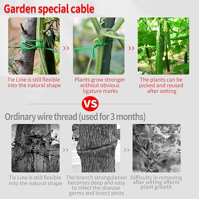 Twist Tie,plant Ties,492ft (150m) green cable ties with Cutter,Garden Plant Ties Reusable,Green Twist Ties for Gardening Climbing Plants, flowers,Tomatoes Vines,Indoor Outdoor Home and Office Use