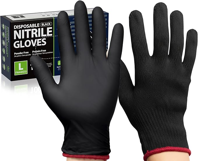 BBQ Gloves, 6 Heat Resistant Cotton Liners + 100 Disposable Nitrile Gloves for Barbecue, Grilling, Cooking, Smoker