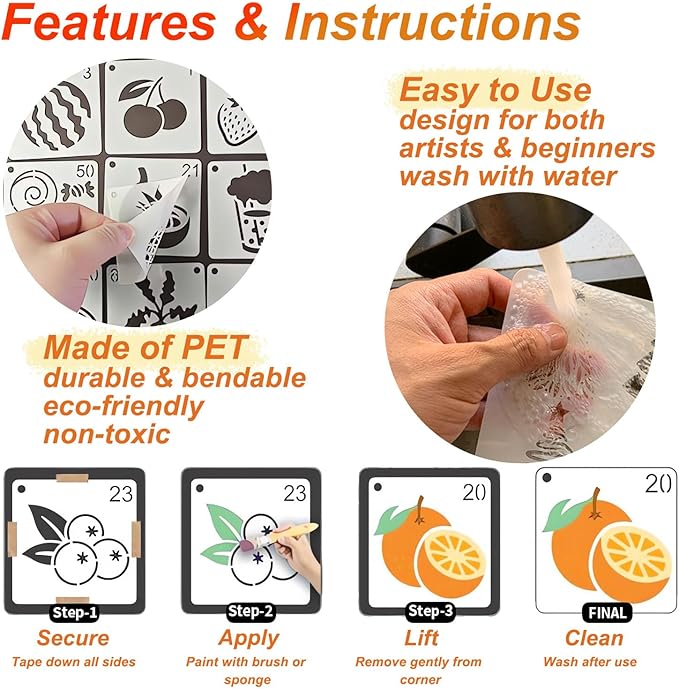 Fruit Stencils for Painting - 64PCS Fruit Patterns Small Stencils for Crafts & DIY Projects