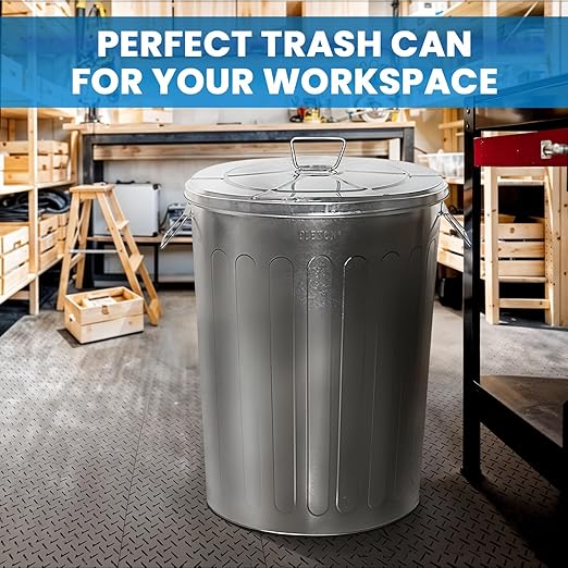 Plexon 20 Gallon Metal Trash Can with Lid Outdoor 20 Gal Galvanized Trash Can with lid Large Metal Garbage Bucket for Feed Ash Storage Garage Farmhouse, Galvanized Steel