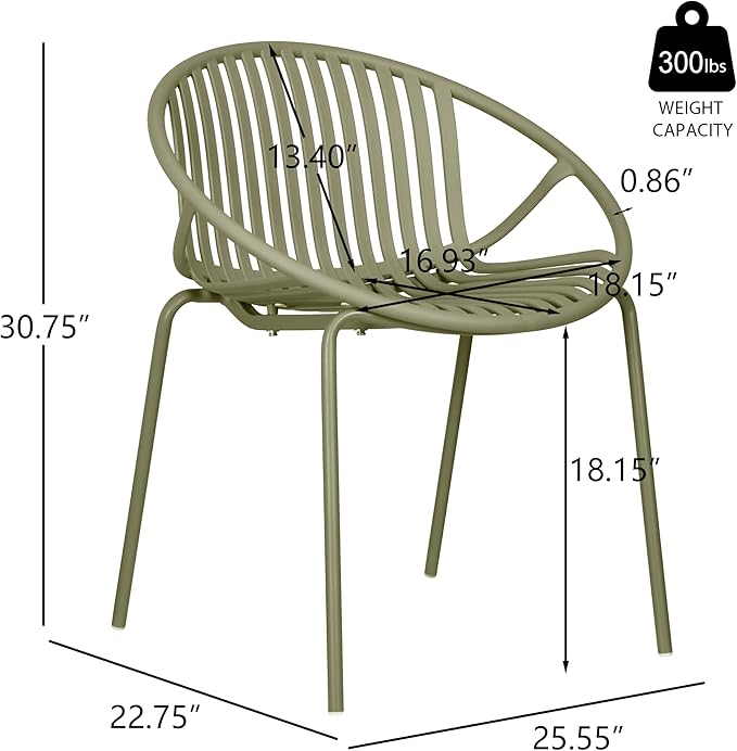 Christopher Knight Home Set of 2 Tita Modern Patio Outdoor Dining Chairs, Stacking Chair, Outside Dinner,Garden/Balcony/Poolside Stackable Accent Chairs,Metal Legs,Plastic Cutout Backrest, Green
