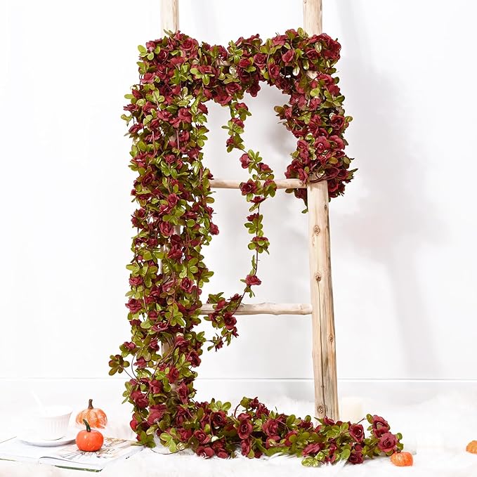 BLEUM CADE 12Pcs 98.4Ft Flowers Garland Artificial Rose Vines for Bedroom, Cute Fake Hanging Flower Vines Floral Garland Decorations for Wedding Party Wall Room Decor Aesthetic