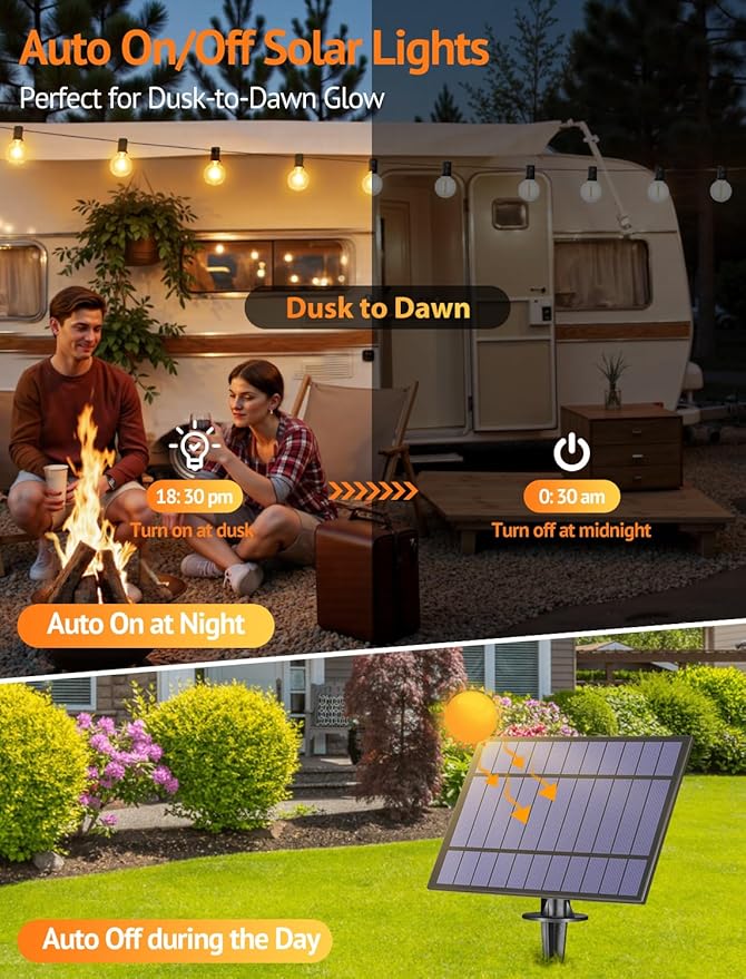 25FT Solar String Lights Outdoor with Remote, Waterproof Dimmable 3 Modes Patio Lights with 10+1 LED Shatterproof G40 Bulbs for Backyard-Black