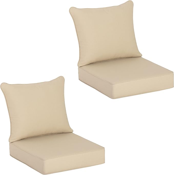COZYVIDA Outdoor Deep Seat Cushion Set of 2, 22"x24" Seat & 23"x19" Back, C0 Water-Resistant Breathable Fabric, UV-Resistant 1000+ Hrs, 30D Foam with Recycled Fiber Fill,Beige