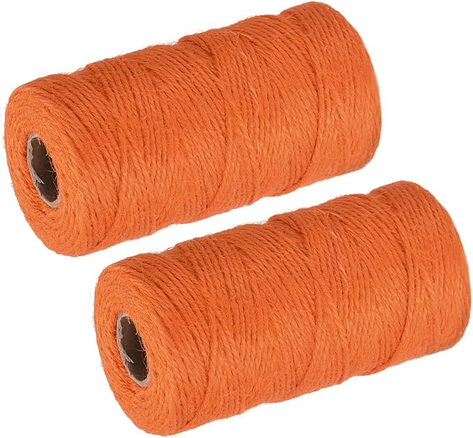 MECCANIXITY 328 Feet Garden Twine, 2mm Craft Jute Twine String Jute for Artwork, DIY Crafts, Gift Wrapping, Orange Pack of 2
