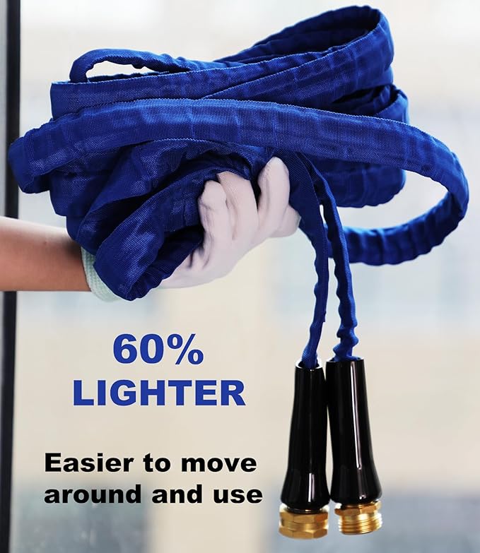 YOTOO Garden Hose 25FT, Lightweight, Durable, Flexible, Non-Expanding, Kink-Free Water Hose with Solid Brass Fittings for Outdoor, Watering flants and flowers, Car Wash，Blue