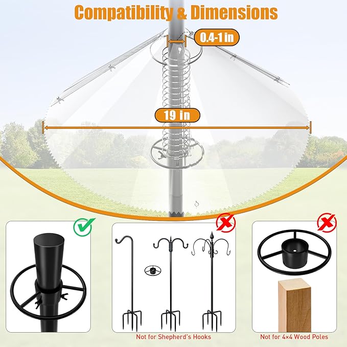 Squirrel Baffle for Bird Feeder Pole - Dynamic Steel Spring-Loaded Wobble Defense, 0.32" Thick Anti-Chew Polycarbonate Guard, Fits 0.4"-1" Round Poles Only, 19 Inch, Metal Buckle