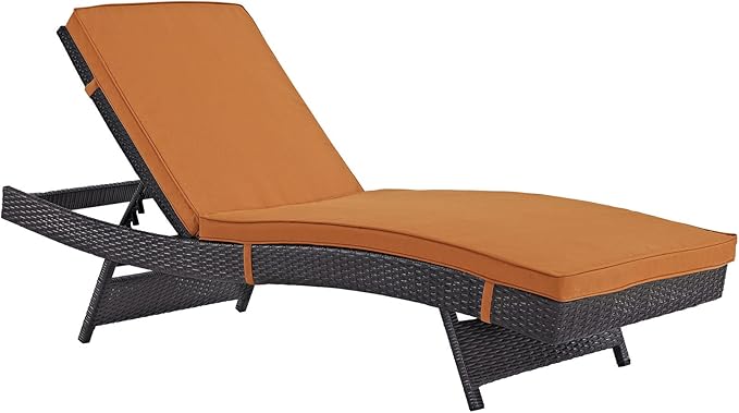 Modway Convene Wicker Rattan Outdoor Patio Chaise Lounge Chairs in Espresso Orange - Set of 6