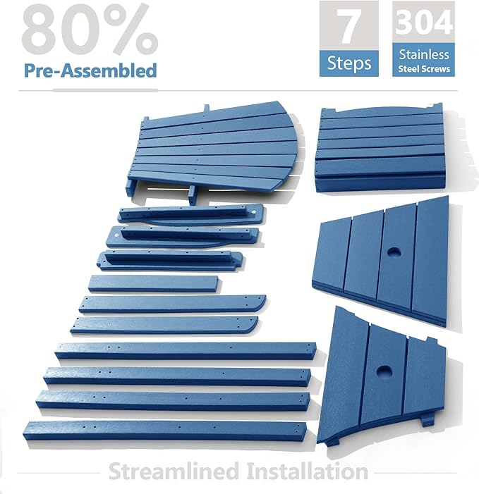 PASAMIC Tall Adirondack Chairs Set of 2, All-Weather HDPE Patio Chairs with Double Connecting Trays, Bar Height Heavy-Duty Outdoor Chairs for Garden, Backyard, Balcony, Blue
