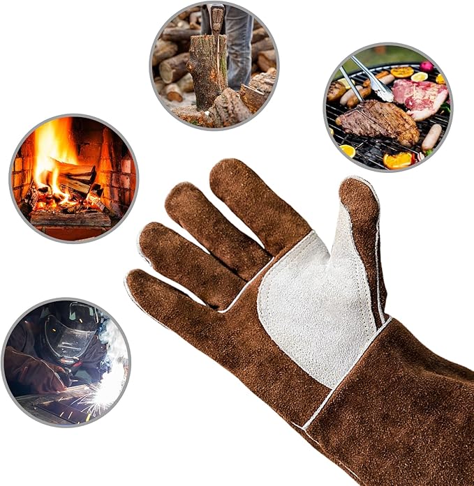YESWELDER 14-Inch Welding Gloves - Cow Leather, Heat/Fire Resistant for Forge/Mig/Stick Welding, Oven/Grill/Fireplace Mitts with Soft Lining - Ideal for Furnace/Stove/Pot/Wood Burner/BBQ