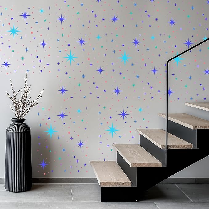 18 PCS Large Star Stencil for Painting Reusable Paint Stencils for Walls Twinkle Star Wall Drawing Stencils for Painting on Wood Craft Canvas Fabric Home Decoration