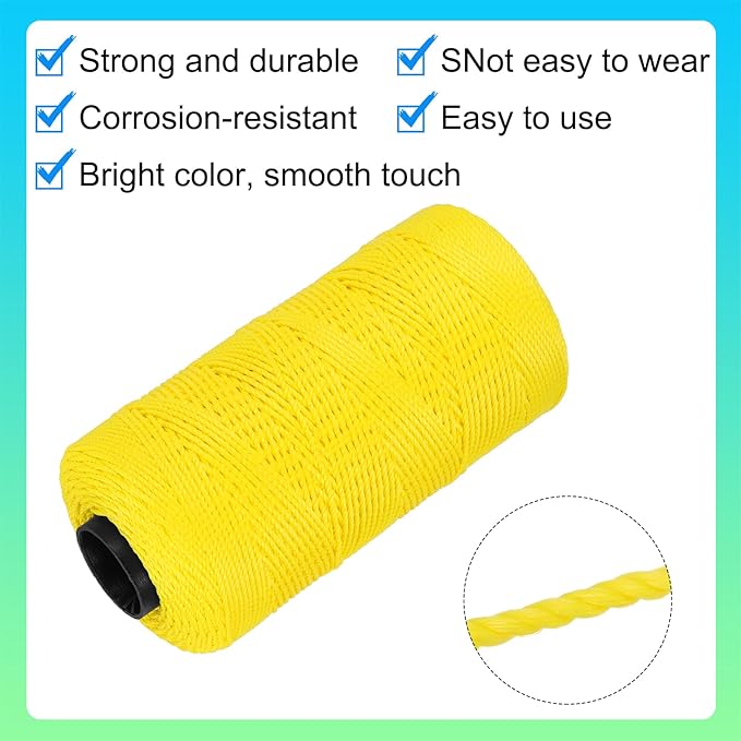 MECCANIXITY Nylon String 3 Strands Twisted Mason Line 1.5mm x 218 Yards Nylon Twine String for DIY Projects, Home Improvement, Gardening, Gift Wrapping, Christmas Party Supplies, Yellow