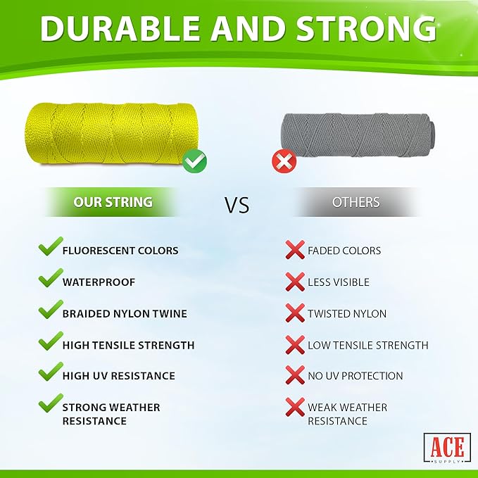 Yellow String Line Level - #18 Nylon String - 1000 Ft Length - Yellow Twine for Mason Line, Construction, Gardening, Leveling