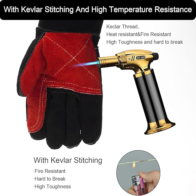 23.6" Inch Long Sleeves Welding Safety Gloves, Heat Resistant Stove Fire And Barbecue Gloves, Bite Proof Animal Handling(Black)