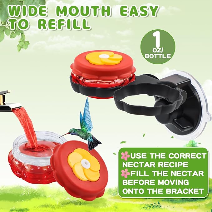 Gtongoko Set of 2 Handheld Hummingbird Feeders New Upgraded Mini Glass Style with Window Mount Suction Cup, Convenient for Outdoor Use & Window Display, Red