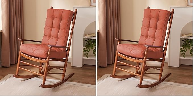 Rocking Chair Cushion, Waterproof and Fade-Resistant Patio Chair Cushions, Tufted Chair Pads for Rocker Furniture, 17x17 Inch, Indoor/Outdoor Seat Cushions with Ties, Spice (Pack of 2)