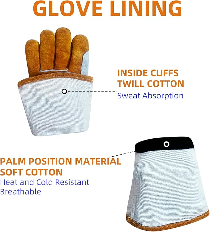 14" Leather Welding Gloves, Fire and Heat Resistant Long Sleeve Welding Gloves, For Mig, Gas, BBQ, Oven, Grill, Fireplace, Baking Mitts, Fireplace, Animal Training, Animal Handling