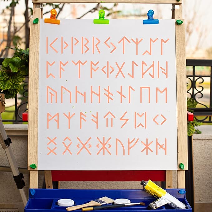 GORGECRAFT 12"X12"Ancient Alphabet Stencil Runes Elder Templates Reusable Plastic Drawing Painting Stencils Template for Painting on Card Wall Fabric Tile Canvas Crafts DIY Home Decor