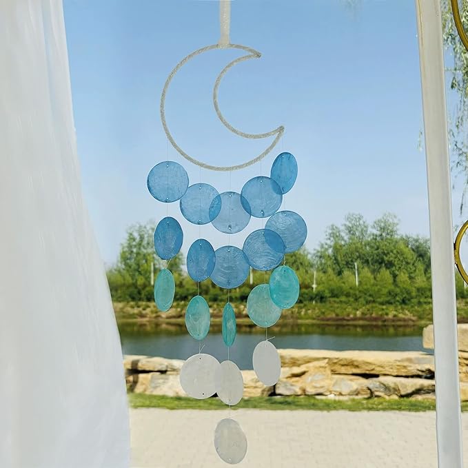 Wind Chimes for Outside,Handcrafted Capiz Shells Wind Chime for Indoor/Outdoors,Garden Decoration of Coastal Style,Great Gift for Shells Wind Chimes Lovers and More (White)