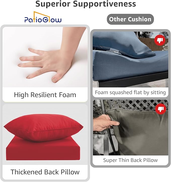 Outdoor Seat Cushion Set 24 x 24 x 4 Inch, Waterproof & Fade Resistant Patio Furniture Cushions with Removable Cover and Ties, Thick Deep Seating Pads for Outside Chair Sofa Couch, Red