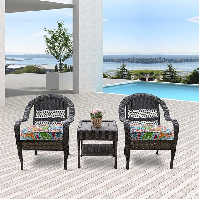 JMGBird Outdoor Patio Chair Cushions 19x19 Inch Set of 2 - Waterproof Square Seat Cushions with Ties for Garden Furniture, Weather Resistant Patio Cushions with High Density Foam