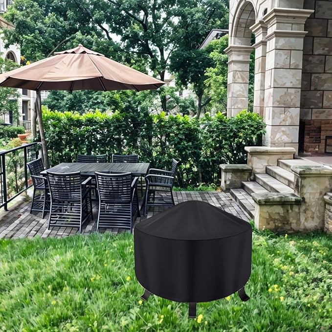 Round Fire Pit Cover for 22-34 Inch Firepit, Heavy Duty Outdoor Patio Fireplace Covers - Waterproof Dustproof Anti UV and Tear Resistant
