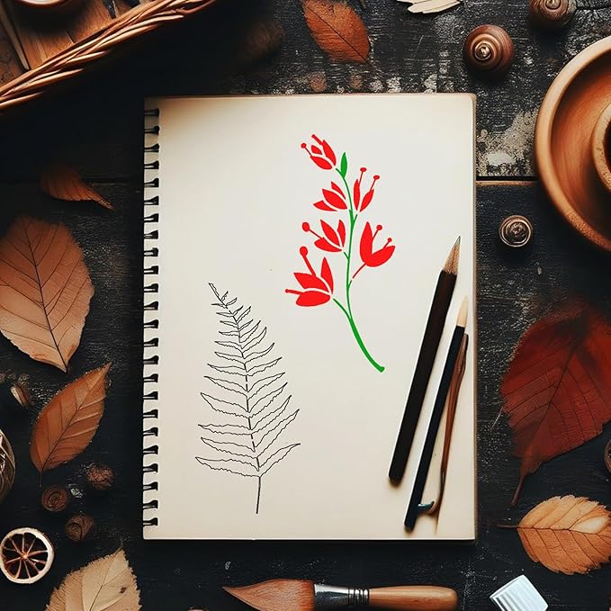18 Pcs Plant Leaves Stencils for Painting, Flower Craft Stencil Reusable Plastic DIY Art Scrapbook Set, Drawing Templates Tropical Stencils for Paint on Canvas Wood Wall Rock Home Decor