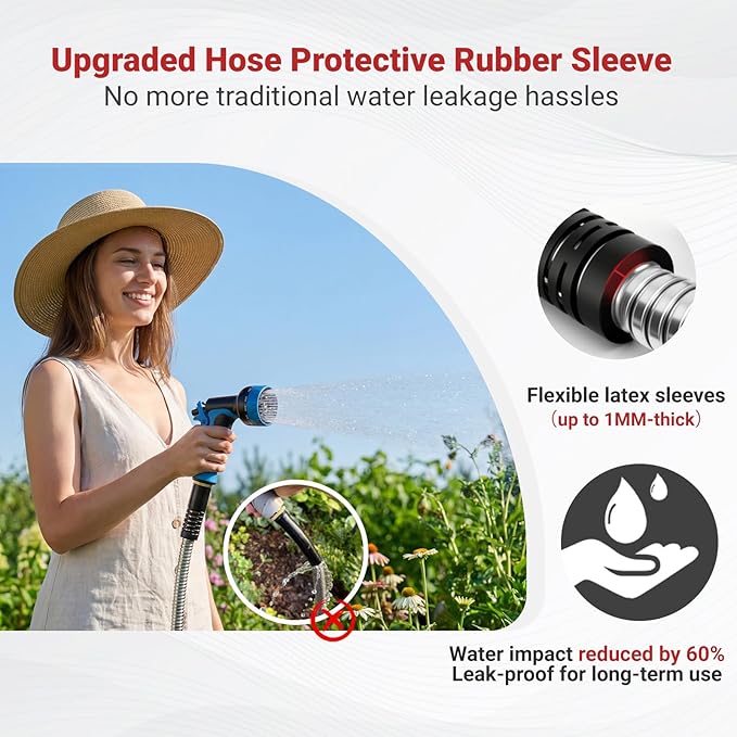 Lefree 50ft Metal Garden Hose - Heavy Duty 304 Stainless Steel Flexible Water Hose, No Kinks & Leak-Proof with Upgraded Handle, 10-Function Spray Nozzle for Balcony, Patio, Small Yard, Car Wash