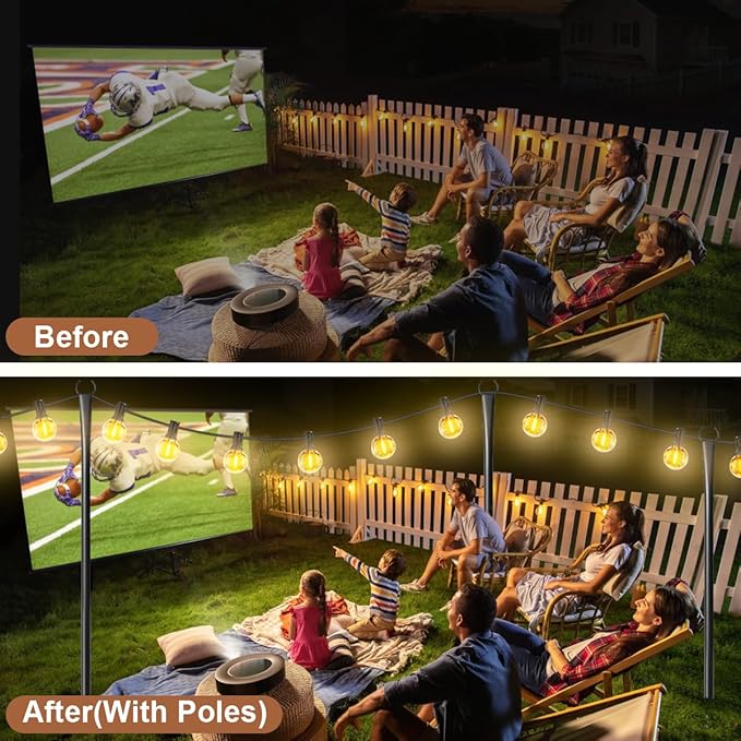6 Pack String Light Poles for Outside, Heavy-Duty Metal Poles for Outdoor String Lights with Fork, Adjustable Lighting Hanging Accessories for Patio Decor Pergola Backyard Garden Outside Decorations