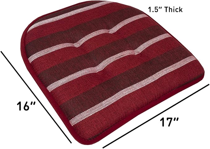 Chair Cushion Memory Foam Pads Tufted Slip Non Skid Rubber Back U-Shaped 17" x 16" Seat Cover, (Pack of 3)