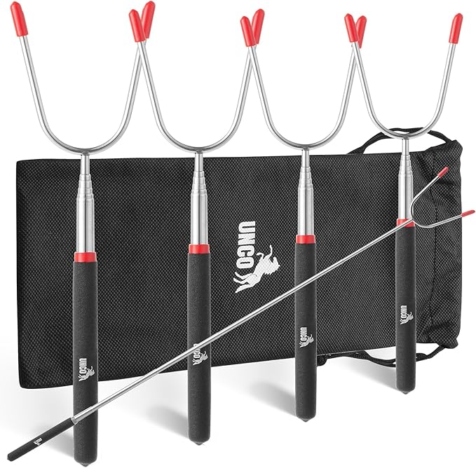 UNCO- Marshmallow Roasting Sticks, 4 pcs, 34", Extendable Stainless Steel Smores Sticks with Insulated Handles, Marshmallow Sticks for Fire Pit, Skewers for Smores, Hot Dog Sticks for Campfire