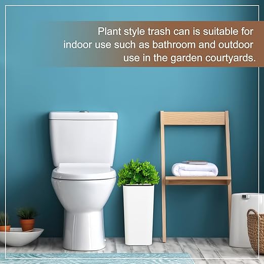 Dog Poop Trash Can Outside 3.96 Gal/15 L Plant Styled Dog Waste Trash Can with Lid 50 Pcs Plastic Waste Bags Outdoor Indoor Poop Container Slim Garbage Bin for Yard Garden Pet (White)